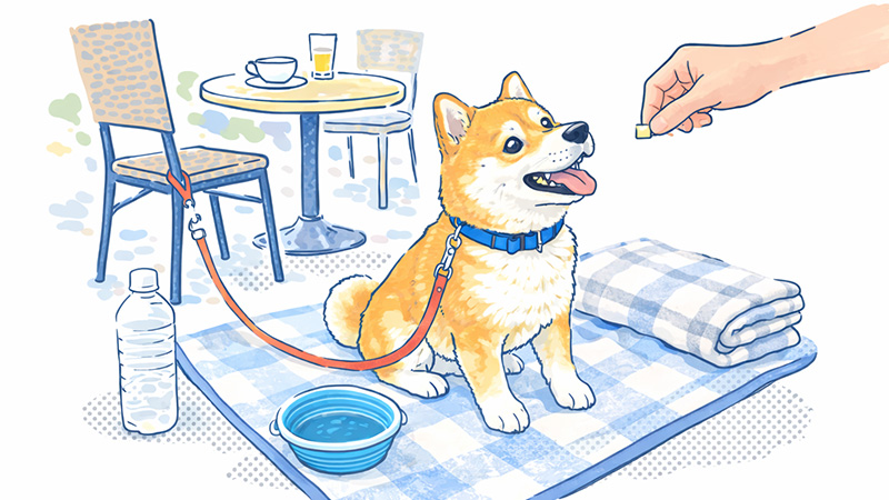 おやつをもらっている犬のイラスト