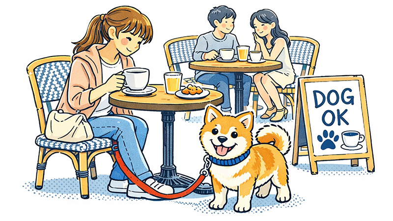 リードで正しく待っている犬のイラスト